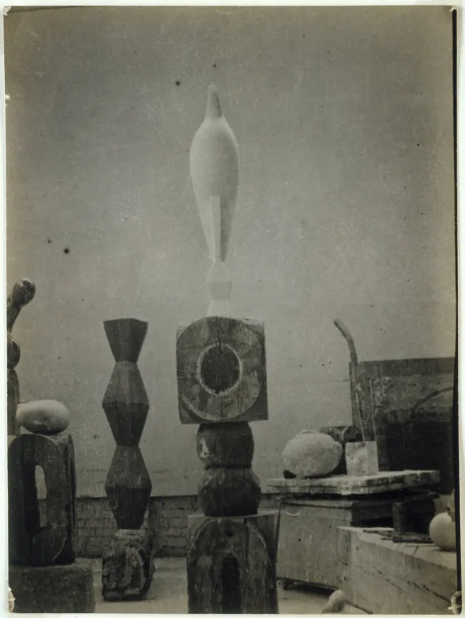 View of the Studio with Măiastra, 1917 — Brâncuși photographed his own work; he trusted no one else to.